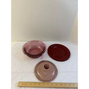 Corning ware vision bowl &‎ lids cranberry 24oz